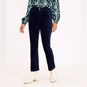 LOFT high rise blue velvet kick crop flare